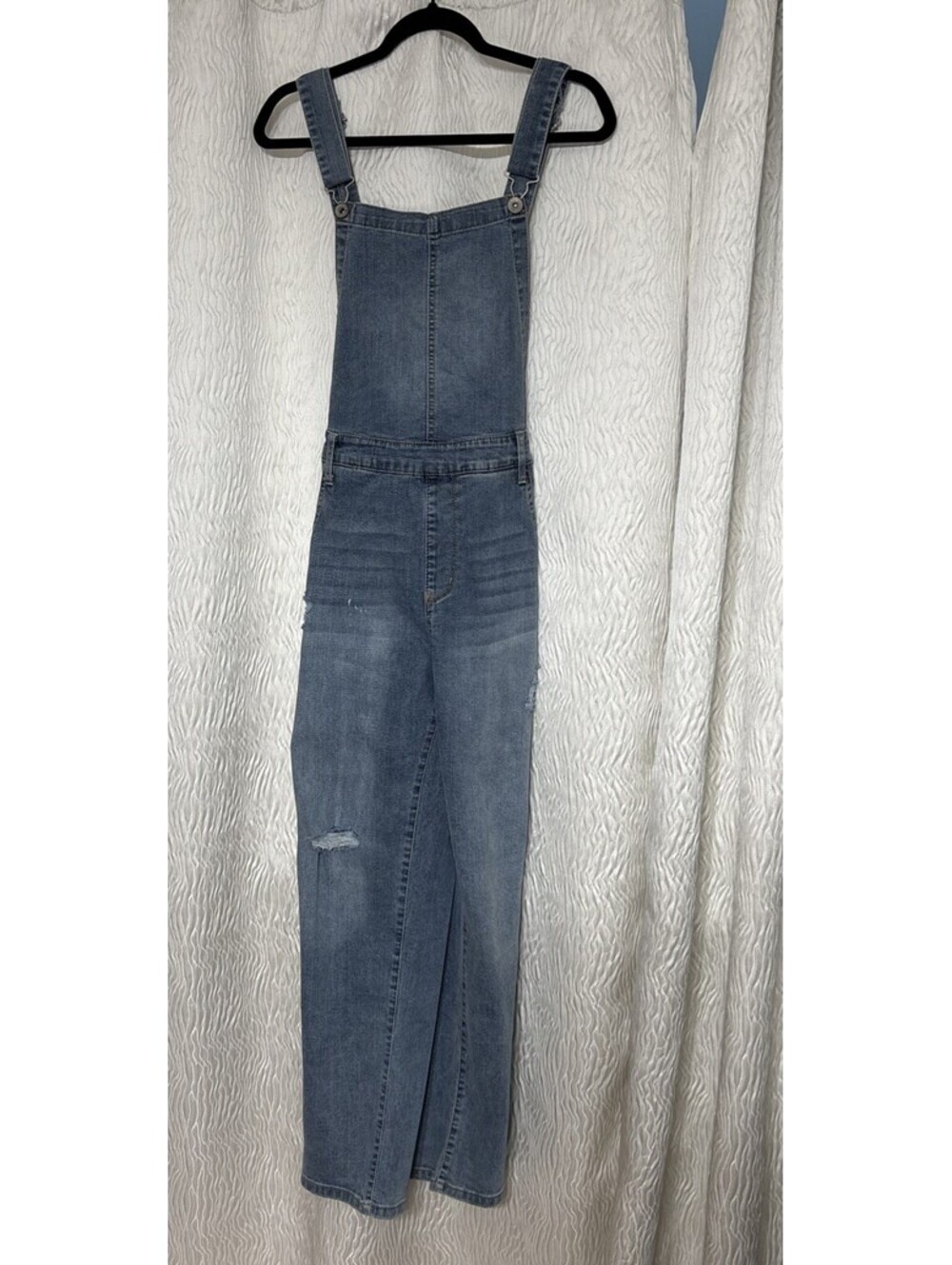 WALLFLOWER Denim Distressed OVERALLS Straight Leg Med Blue Wash Causal-Size L